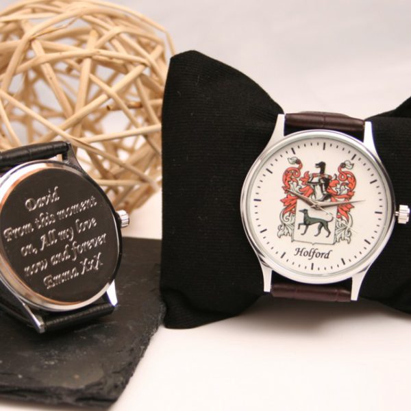 engraved wrist watch