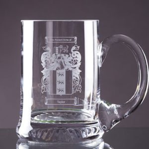 Crystal Tankard with Coat of Arms / Family Crest Engraved, Pint or Half Size