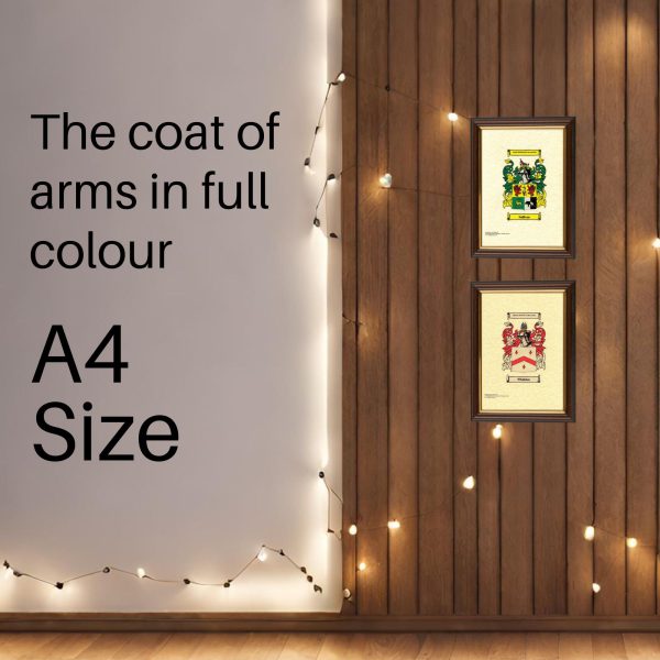 Coat of Arms / Family Crest, A4 Size in Dark and Gold Frame - FREE UK delivery!