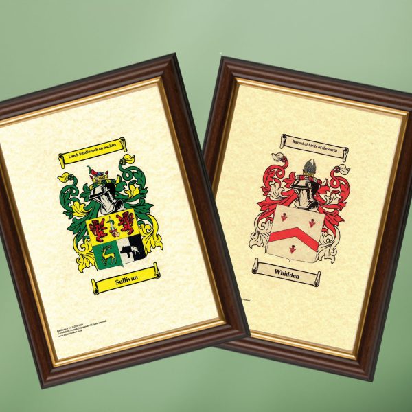 Coat of Arms / Family Crest, A4 Size in Dark and Gold Frame - FREE UK delivery!