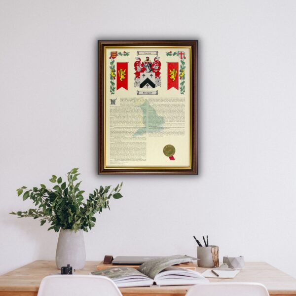 coat of arms print in dark gold frame
