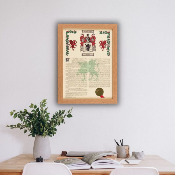 coat of arms print in oak frame