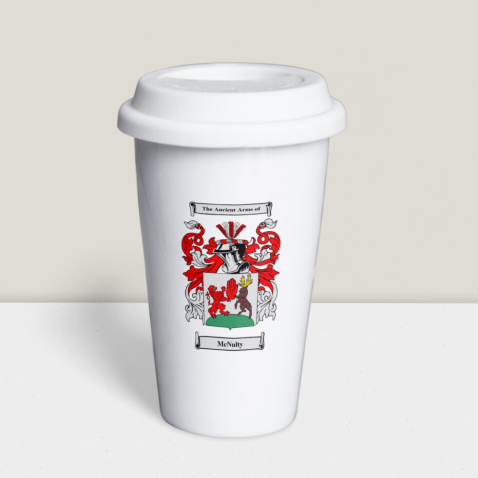 Ceramic Travel Mug with Coat of Arms / Family Crest - Hall of Names