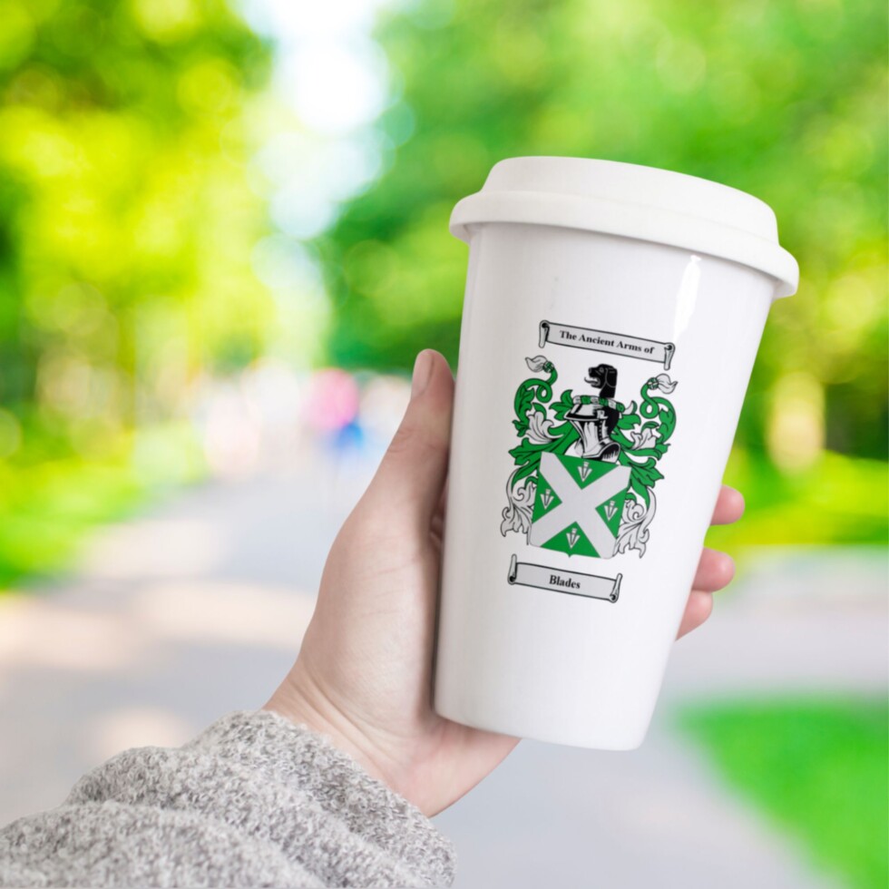 Ceramic Travel Mug with Coat of Arms / Family Crest - Hall of Names